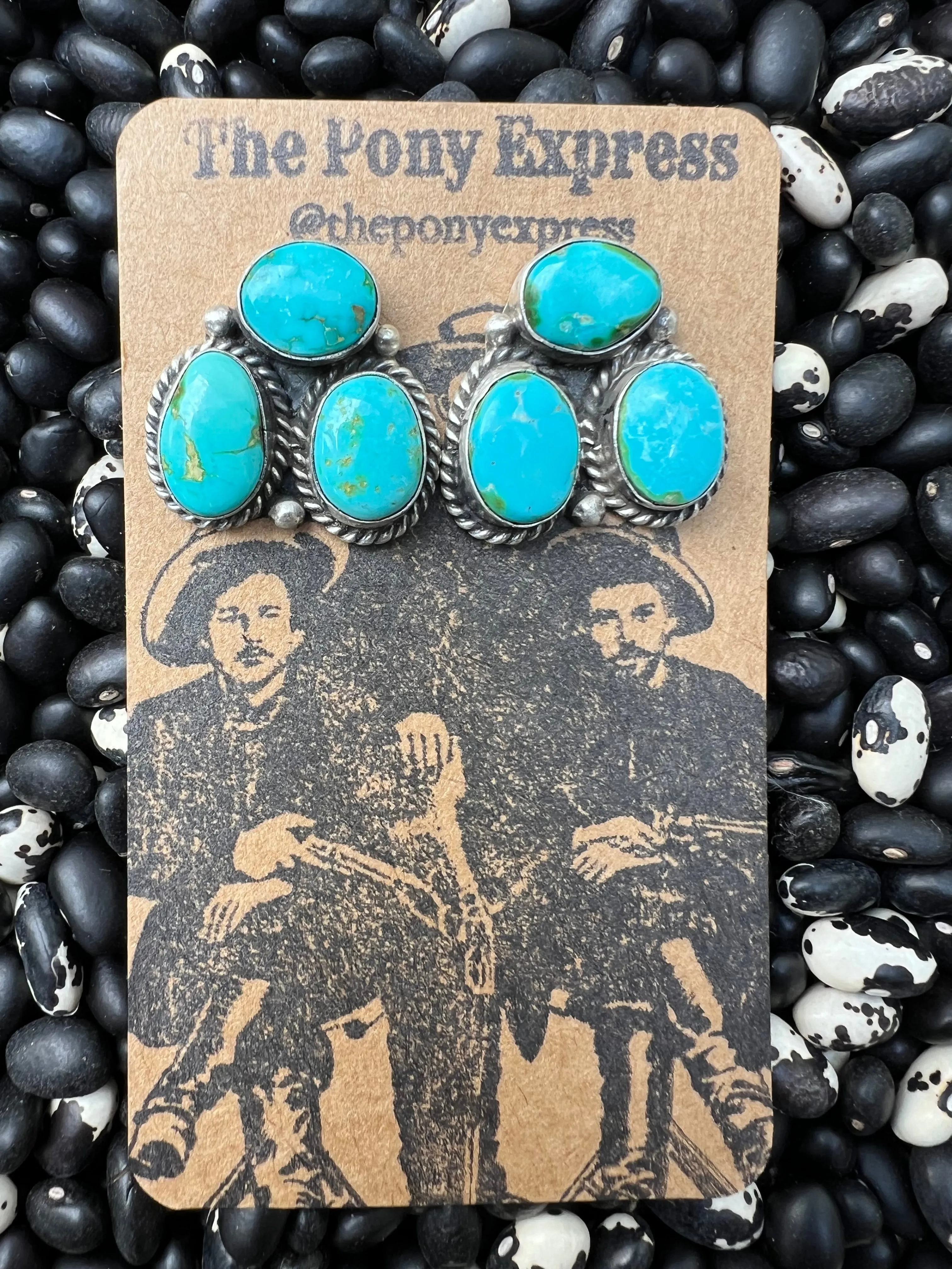 Sonoran Gold & Golden Hills Turquoise Three Stone Studs