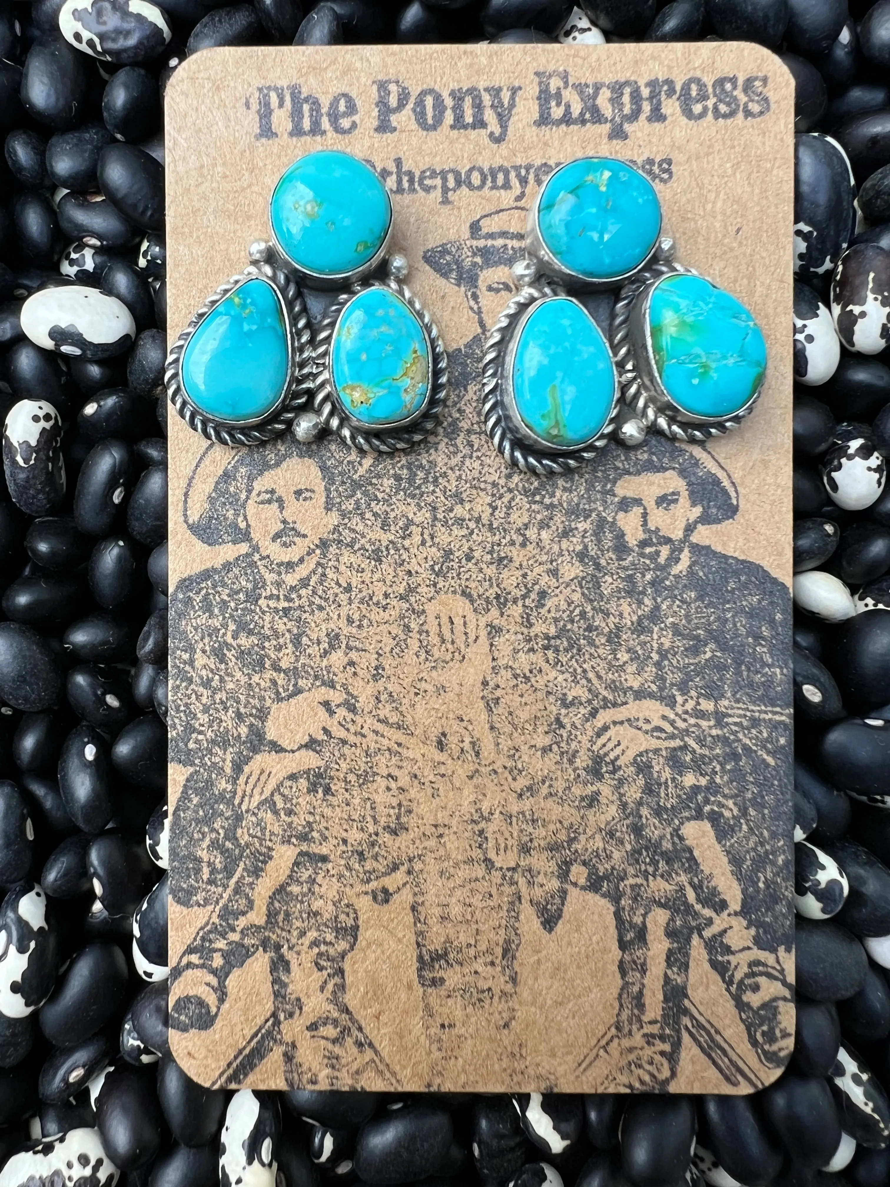 Sonoran Gold & Golden Hills Turquoise Three Stone Studs