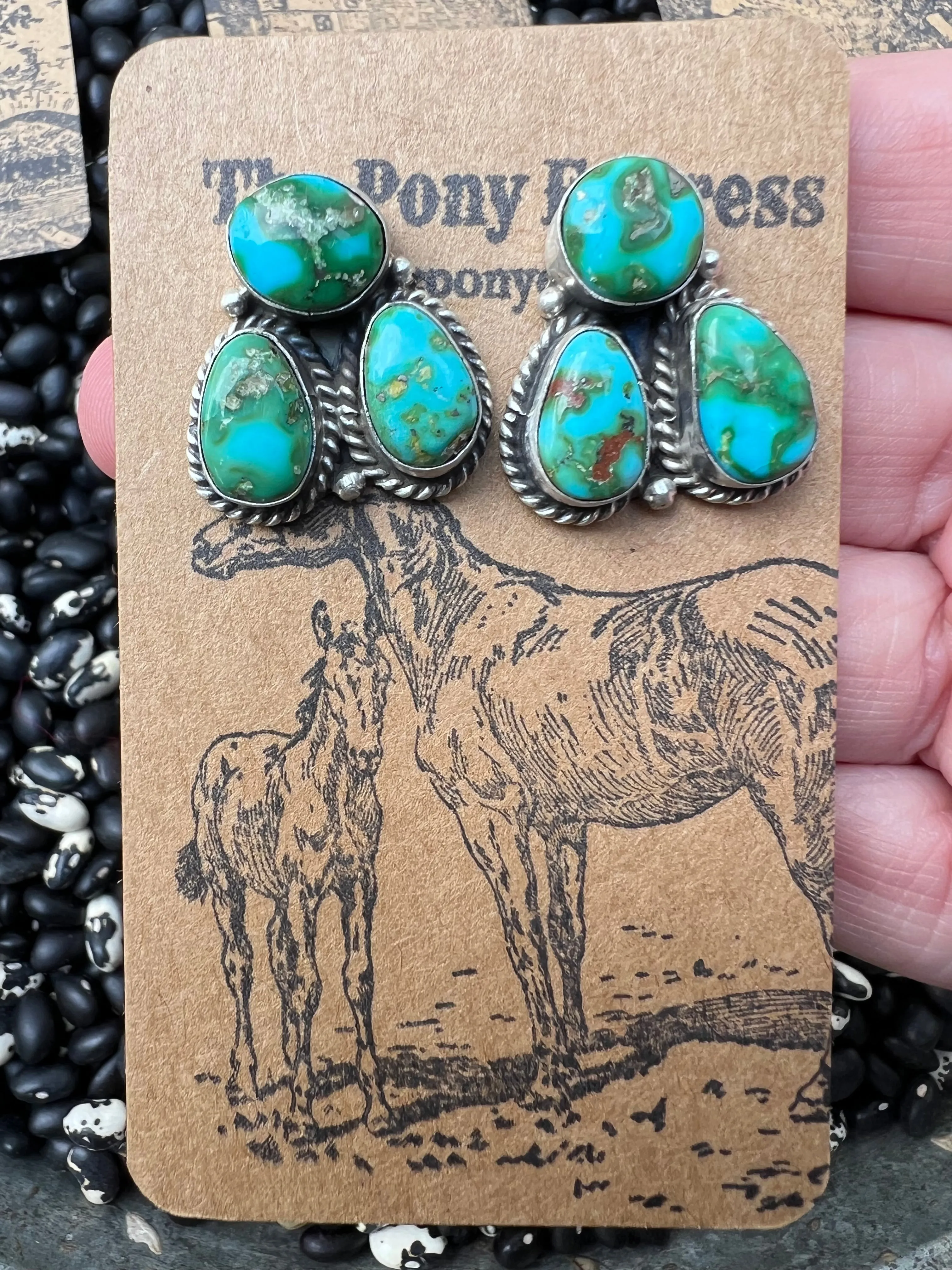 Sonoran Gold & Golden Hills Turquoise Three Stone Studs