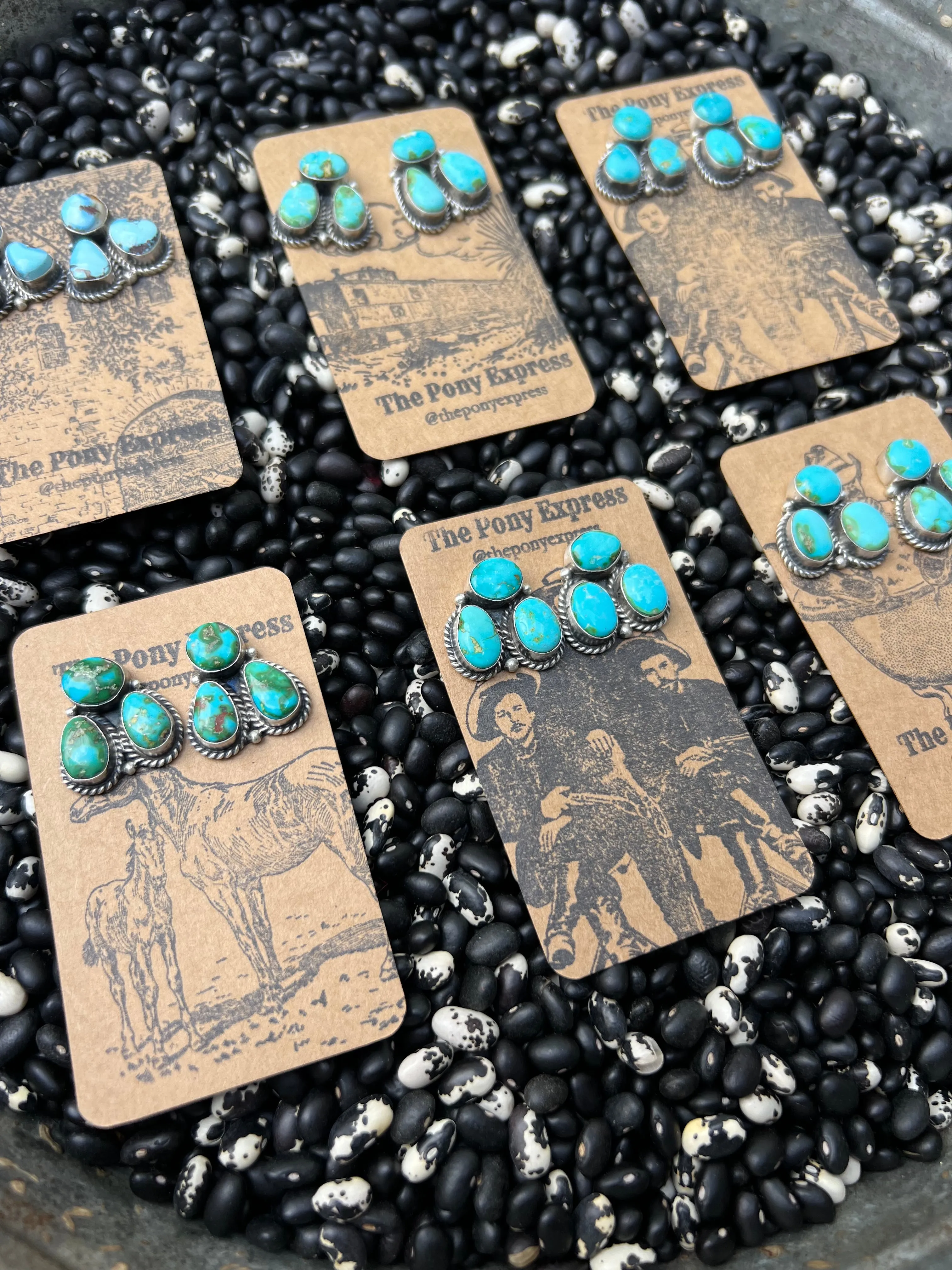 Sonoran Gold & Golden Hills Turquoise Three Stone Studs