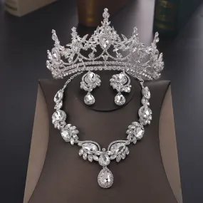 Sparkle Time Rhinestone Bridal Tiara and Jewelry Set-Crown-Earrings-Necklace
