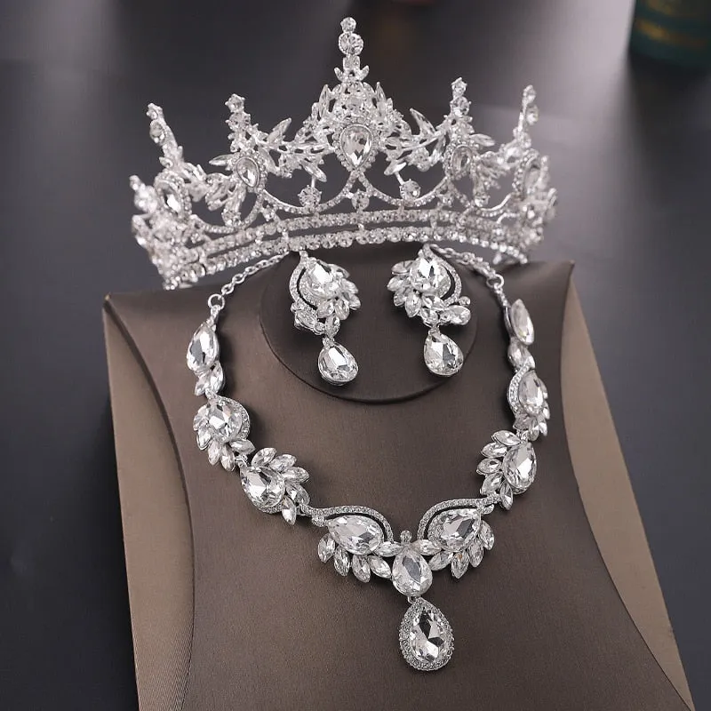 Sparkle Time Rhinestone Bridal Tiara and Jewelry Set-Crown-Earrings-Necklace