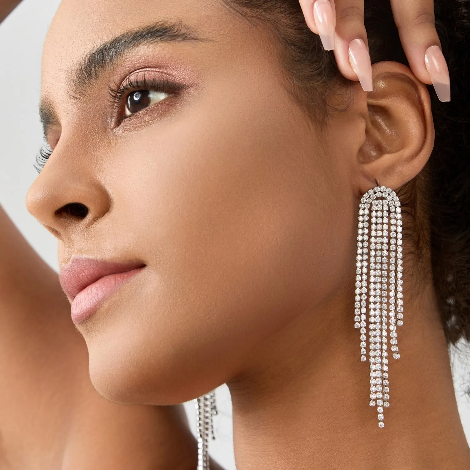 Sparkling CZ Crystal Fringe Long Tassel Earrings