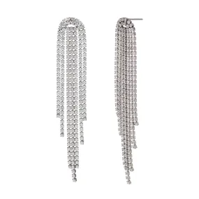 Sparkling CZ Crystal Fringe Long Tassel Earrings