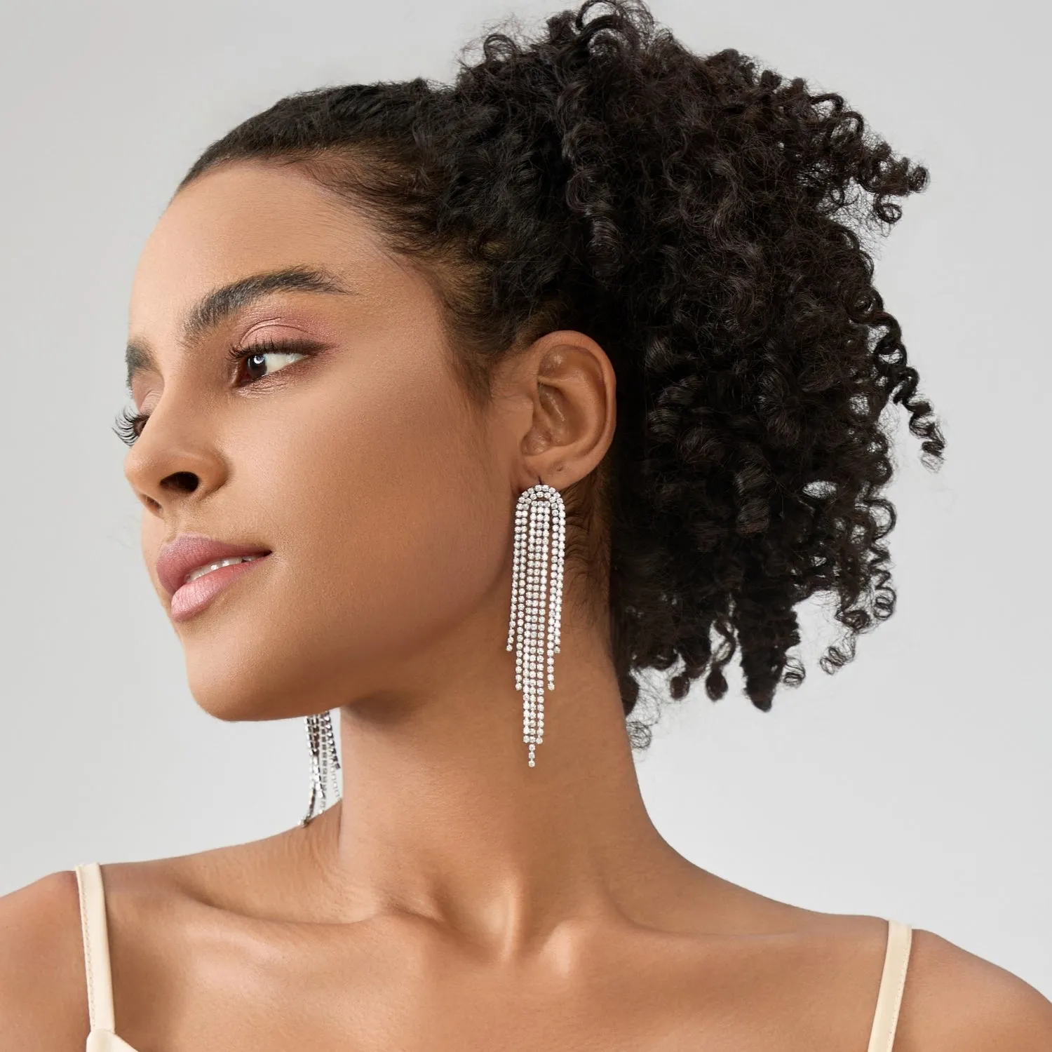 Sparkling CZ Crystal Fringe Long Tassel Earrings