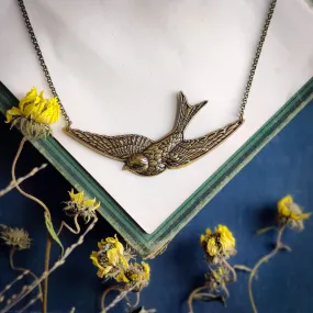 Sparrow In Flight Vintage Style Necklace available in Antiqued Brass or Silver