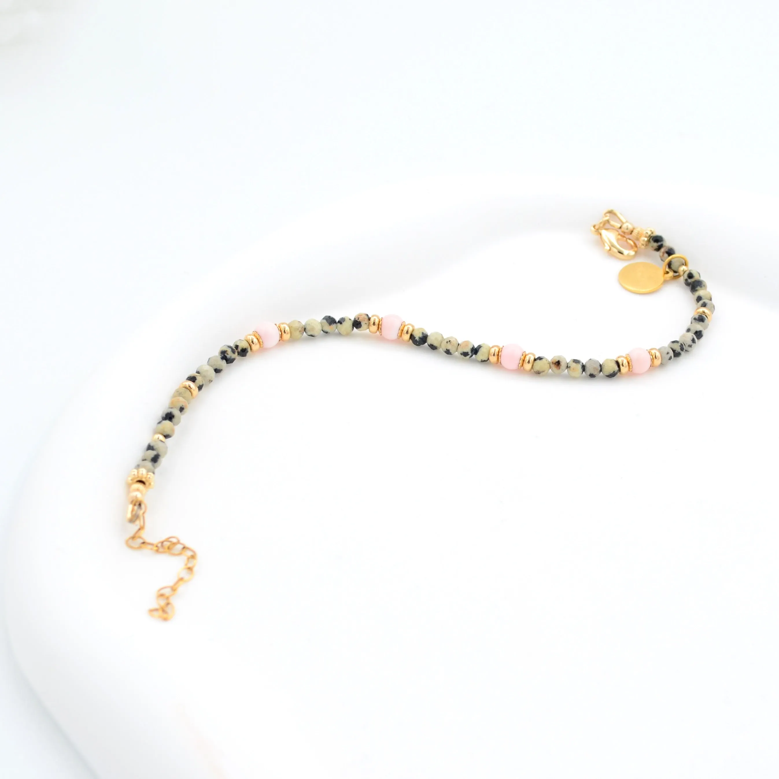 Spotted Jasper and Pink Shell-of-Pearl Bracelet