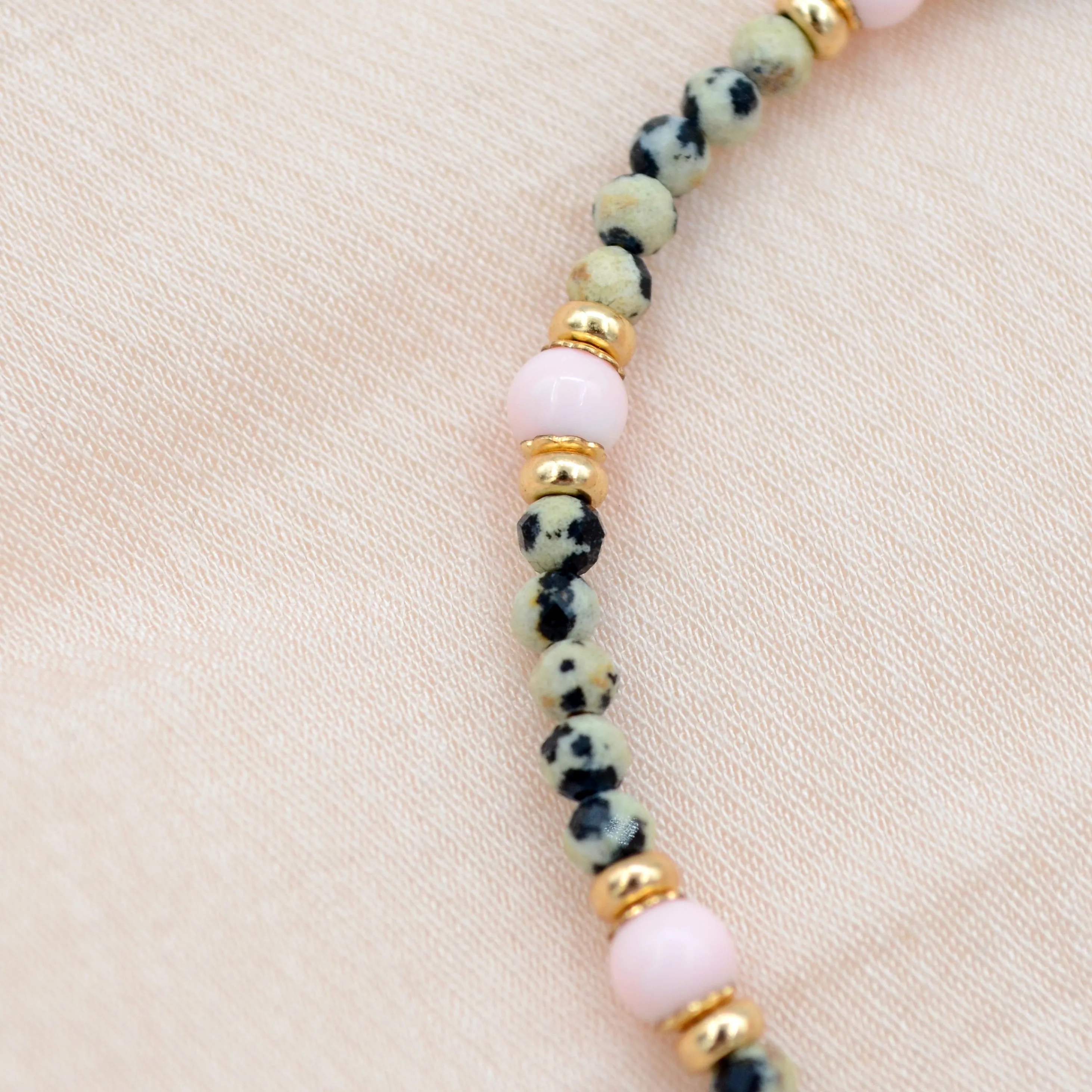 Spotted Jasper and Pink Shell-of-Pearl Bracelet