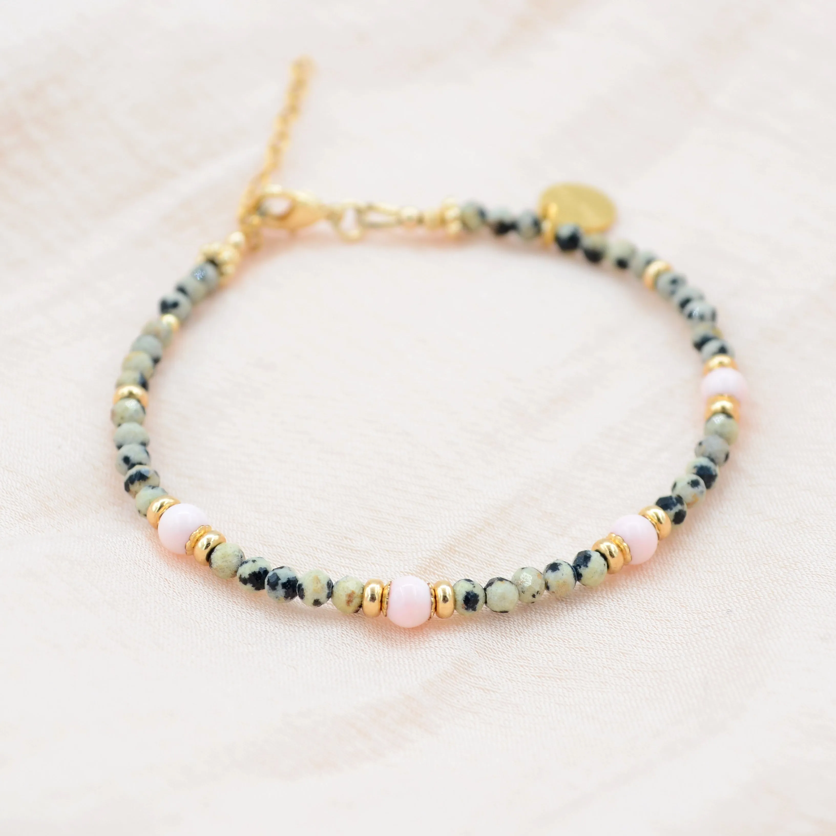Spotted Jasper and Pink Shell-of-Pearl Bracelet