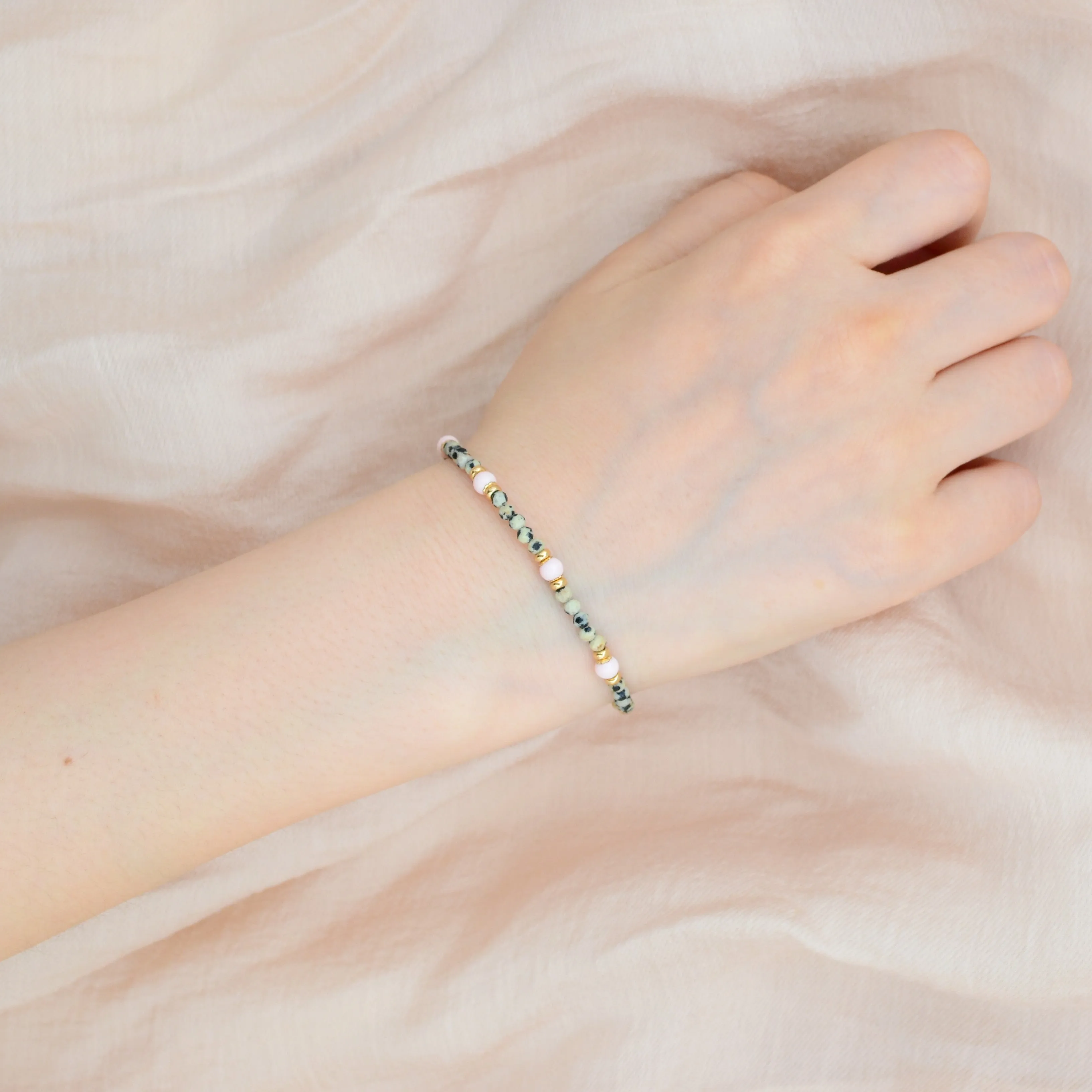 Spotted Jasper and Pink Shell-of-Pearl Bracelet