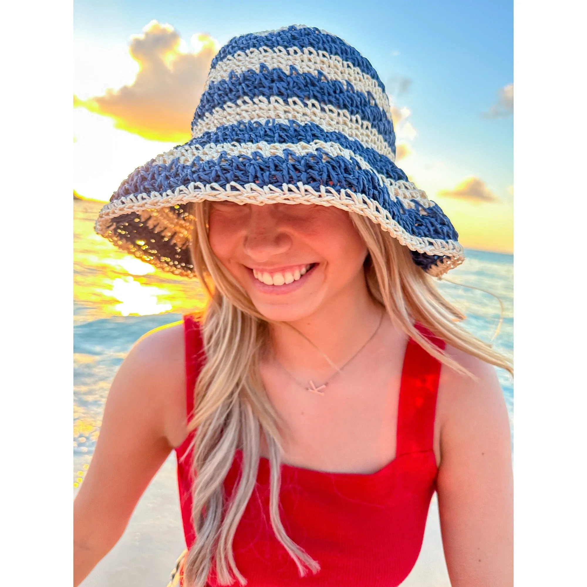 ST4245 Striped Crochet Bucket Hat