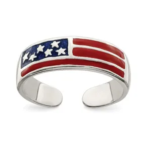 Sterling Silver 5mm Wide Enameled American Flag Toe Ring