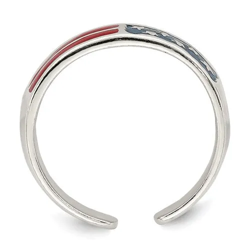 Sterling Silver 5mm Wide Enameled American Flag Toe Ring