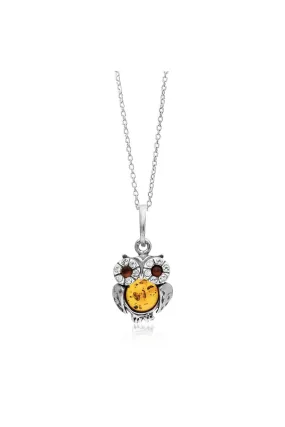 Sterling Silver Amber Small Owl Necklace