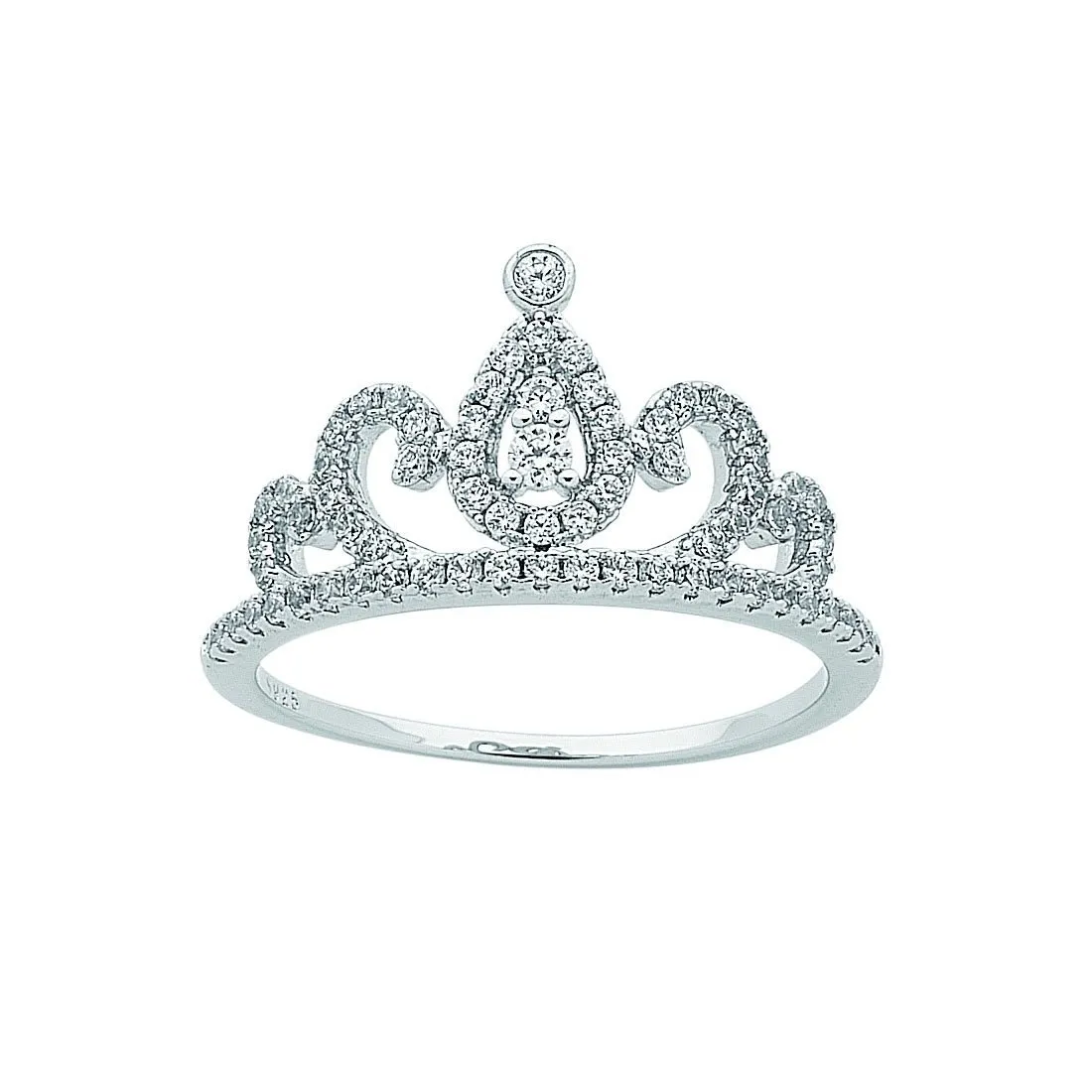Sterling Silver Cubic Zirconia Princess Tiara Ring