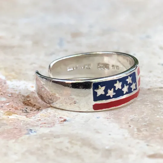 Sterling Silver Enameled USA Flag Toe Ring