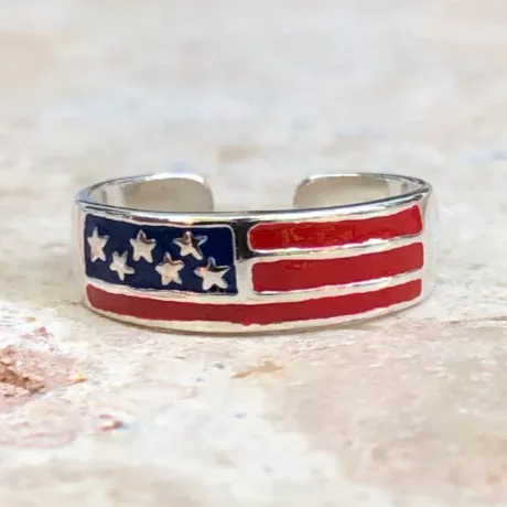 Sterling Silver Enameled USA Flag Toe Ring