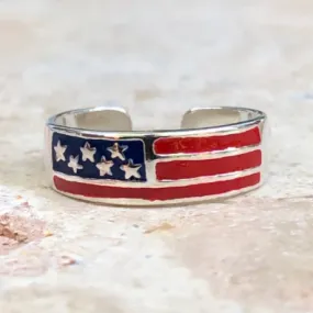 Sterling Silver Enameled USA Flag Toe Ring