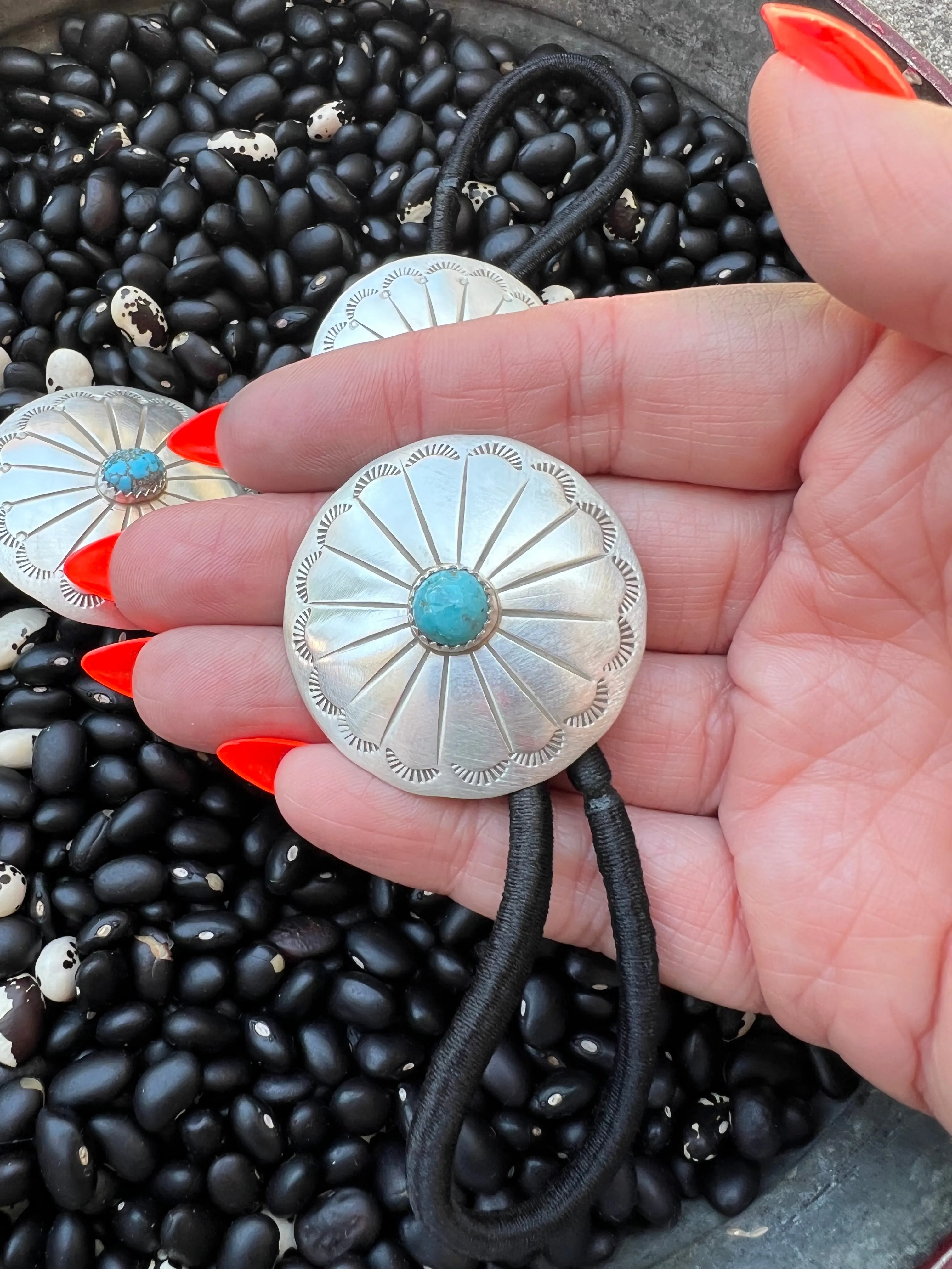 Sterling silver hair tie with turquoise Style H