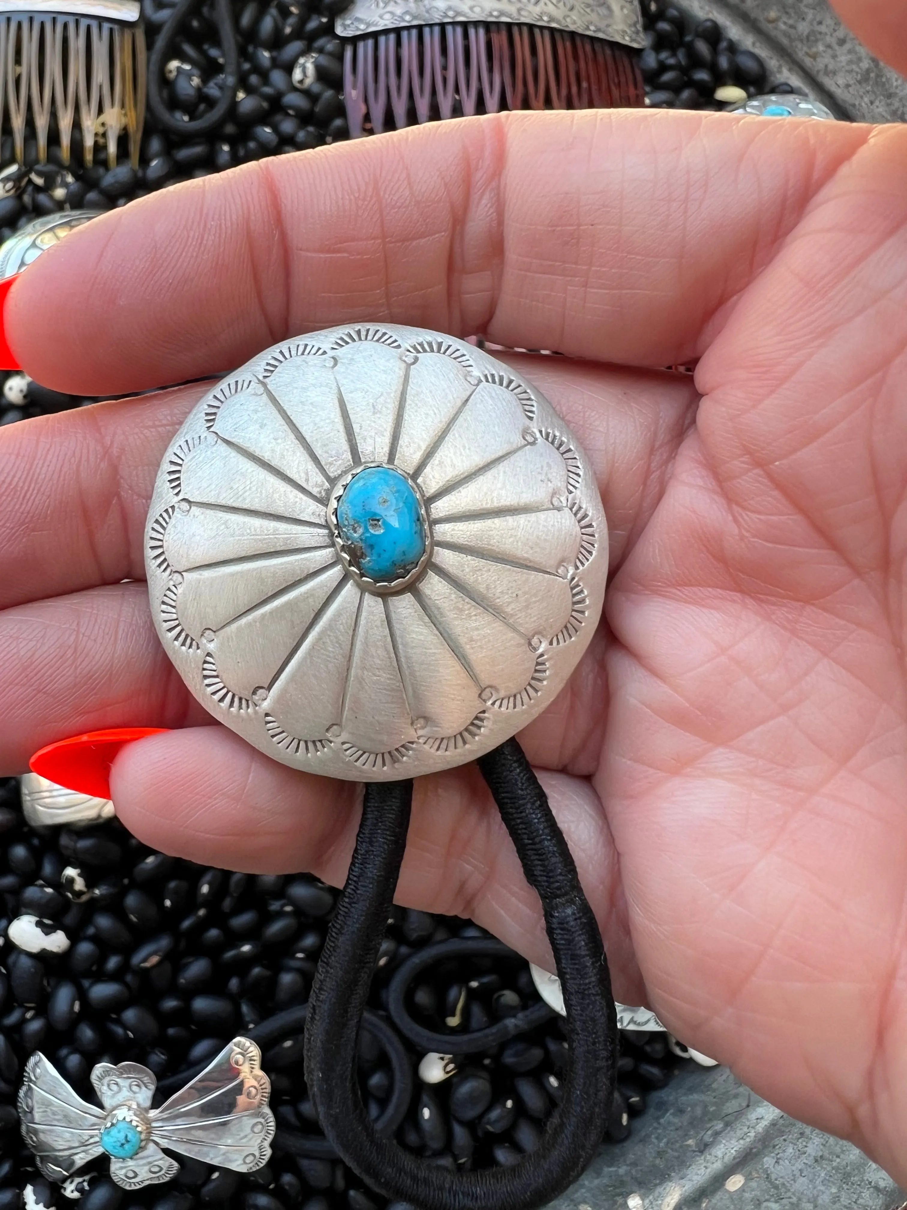 Sterling silver hair tie with turquoise Style H