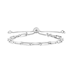 Sterling Silver Paperclip Chain Adjustable Bracelet