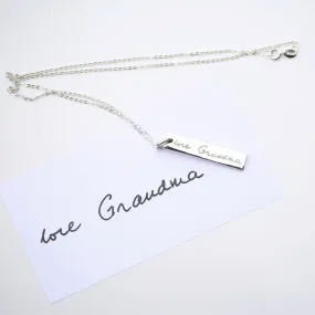 Sterling Silver Personalised Bar Necklace - Actual Handwriting