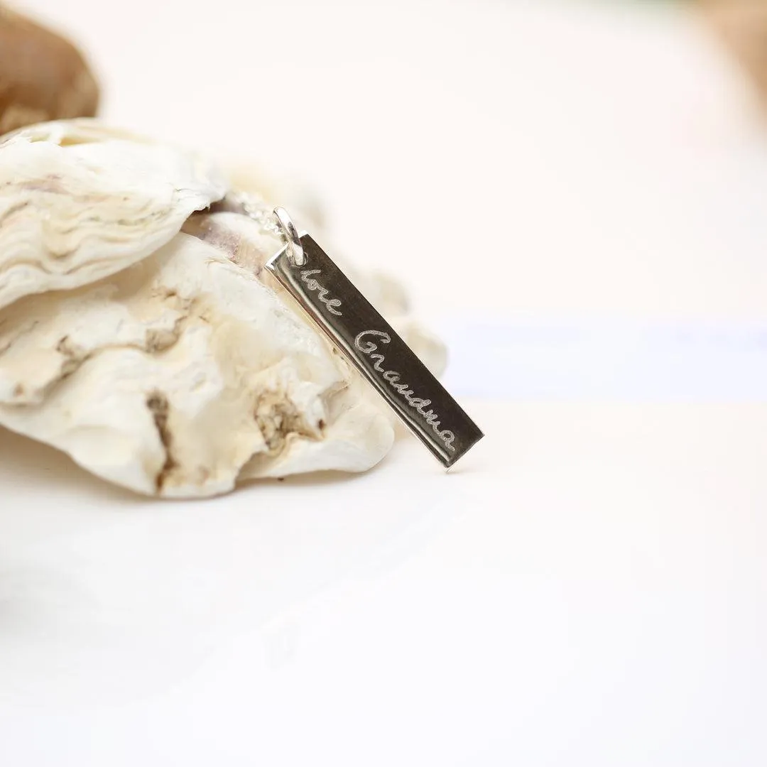 Sterling Silver Personalised Bar Necklace - Actual Handwriting