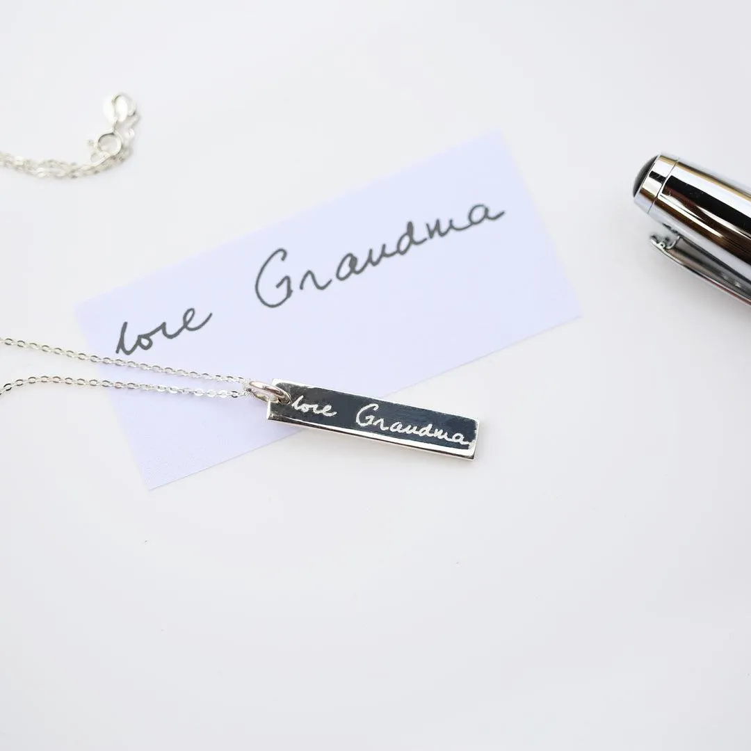 Sterling Silver Personalised Bar Necklace - Actual Handwriting