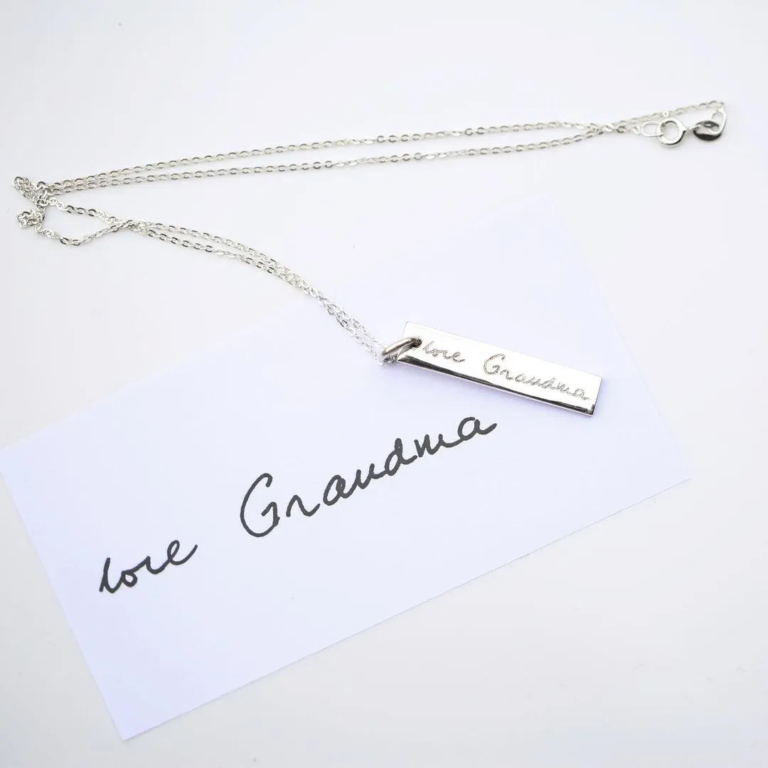 Sterling Silver Personalised Bar Necklace - Actual Handwriting