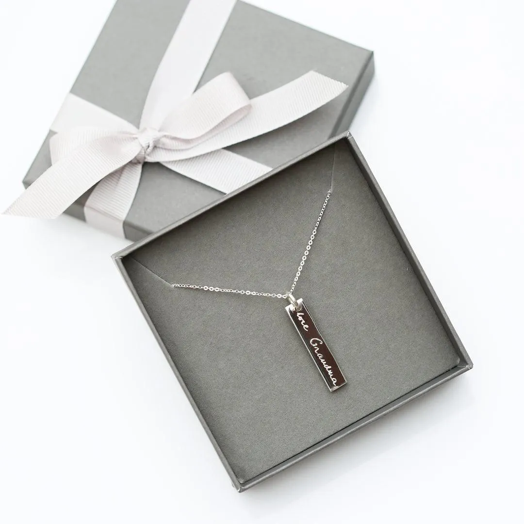 Sterling Silver Personalised Bar Necklace - Actual Handwriting