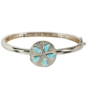 Sterling Silver Sand Dollar Larimar & CZ Inlaid Bangle