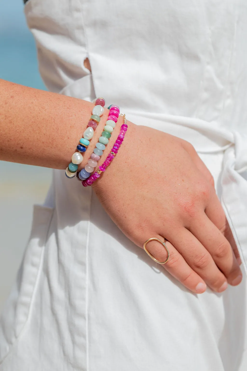 Stretchy Candy Gemstone and Pearl Bracelet - Momona