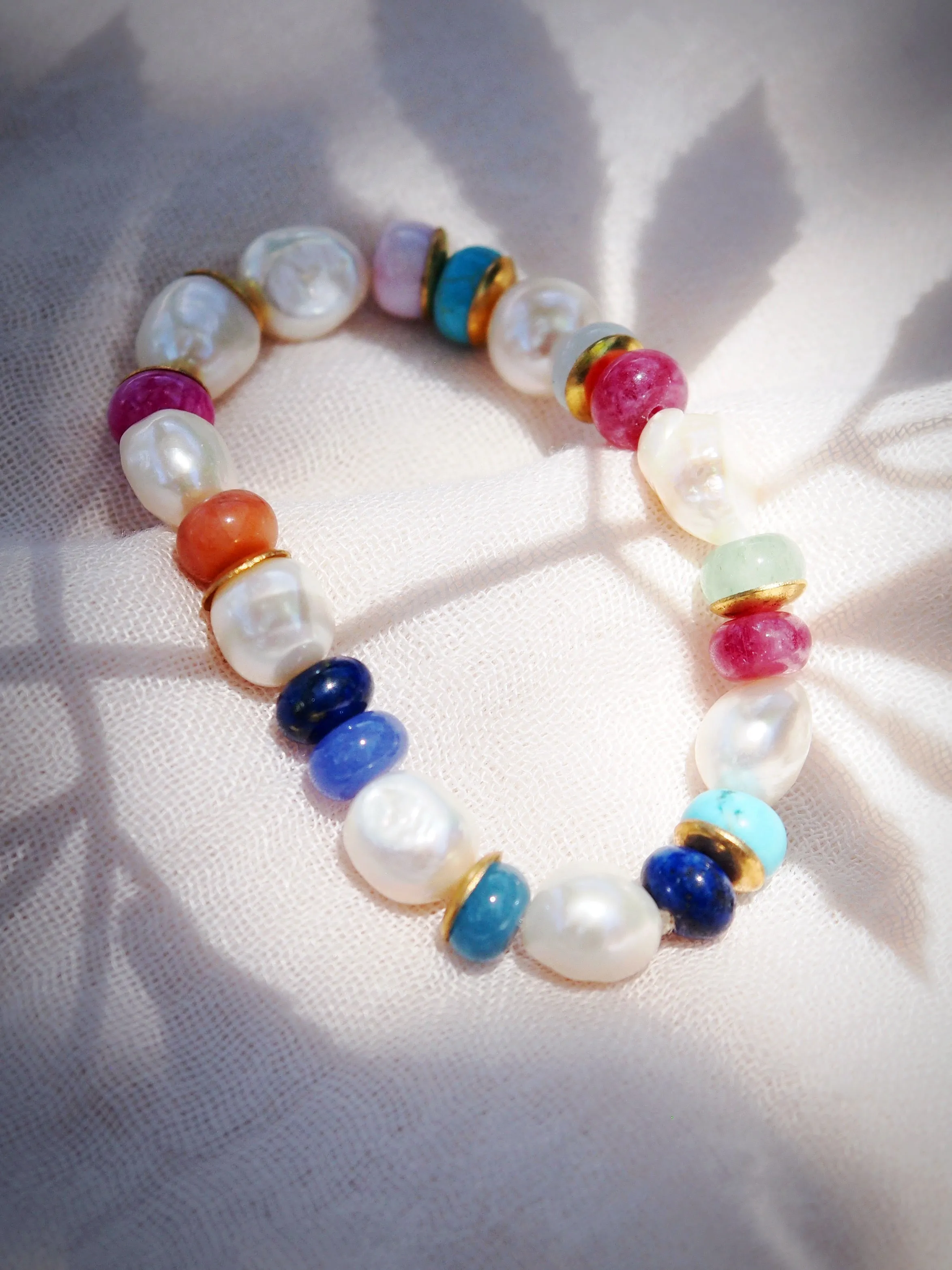 Stretchy Candy Gemstone and Pearl Bracelet - Momona
