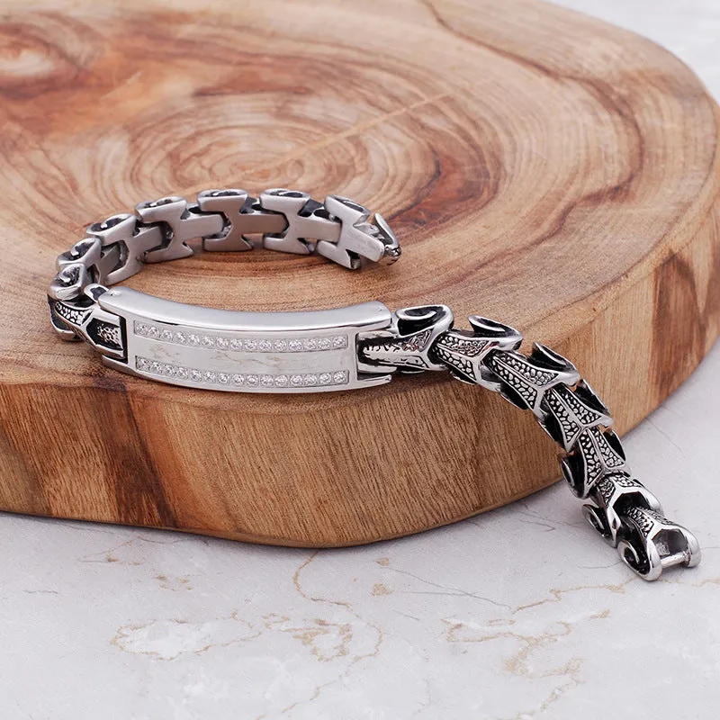 Stylish Men's Titanium Steel Retro Curved Bracelet with Micro-Inlaid Zircon