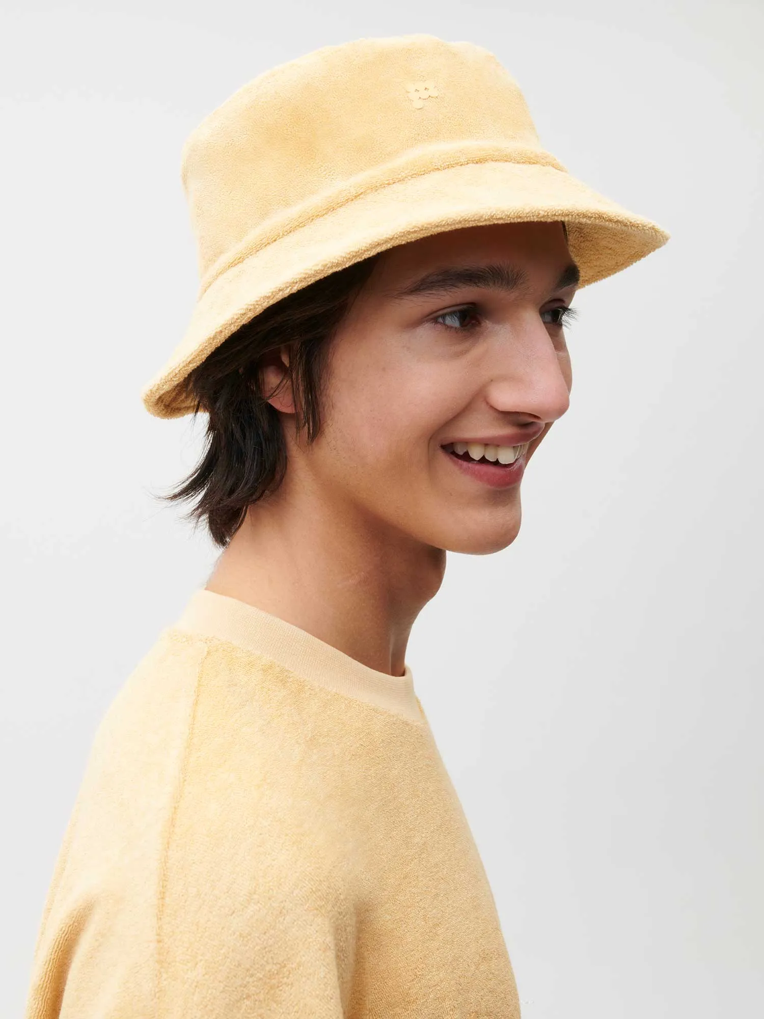 Summer Towelling Bucket Hat—dark sand