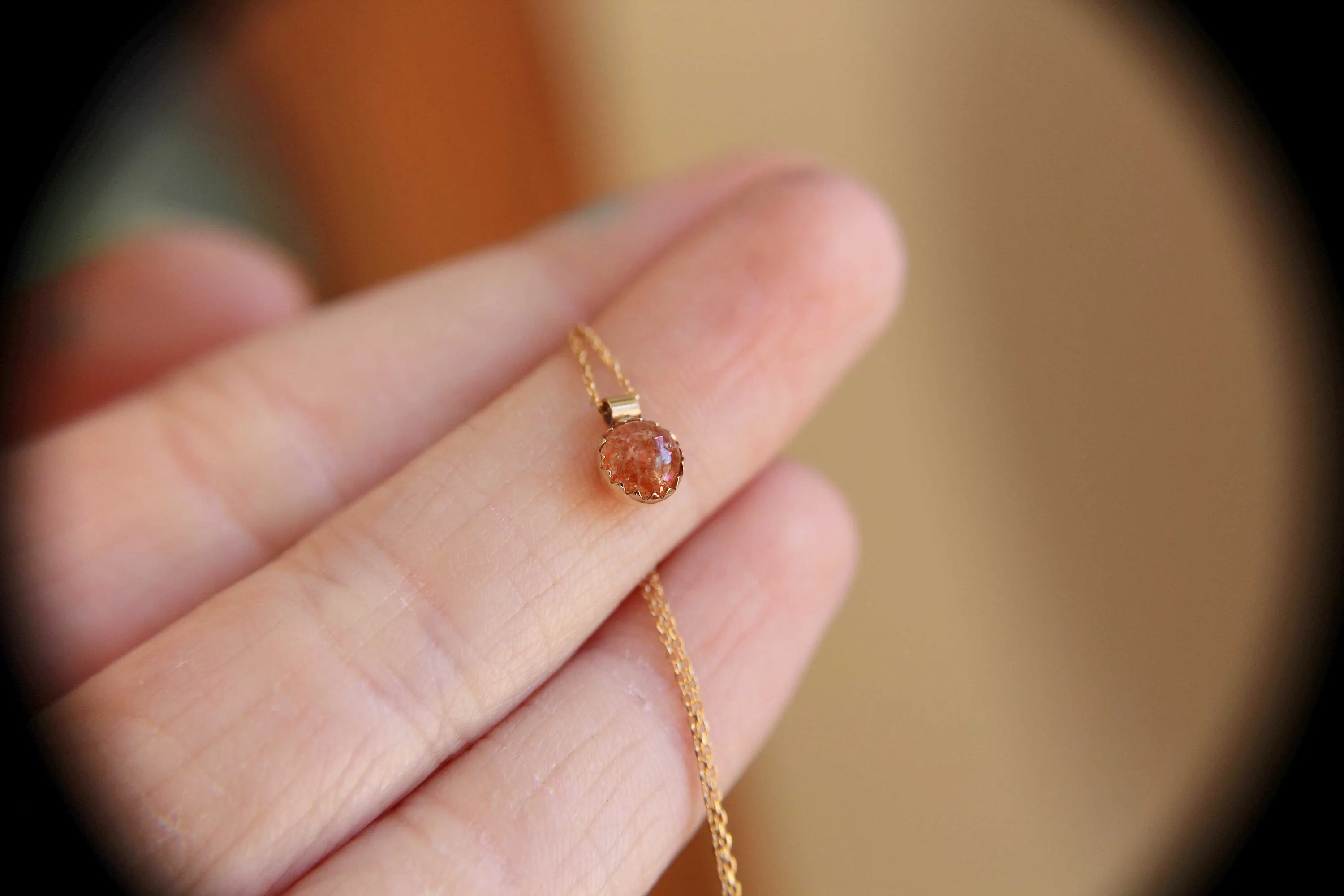 Sunstone Necklace, Tiny Necklace, Delicate Necklace, Stone Pendant, Speckled Sunstone Pendant Necklace, Boho Necklace, Gold Necklace, Gift