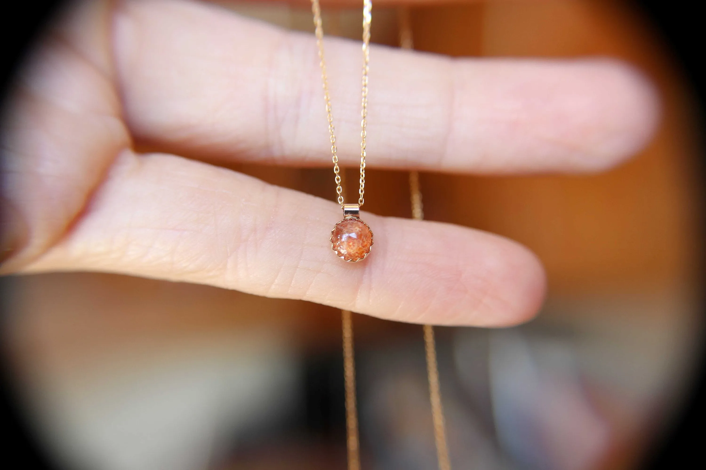 Sunstone Necklace, Tiny Necklace, Delicate Necklace, Stone Pendant, Speckled Sunstone Pendant Necklace, Boho Necklace, Gold Necklace, Gift
