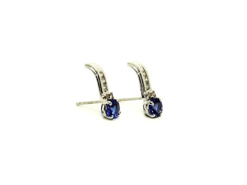 Tanzanite And Diamond Single Bar Earring Ad No.1072