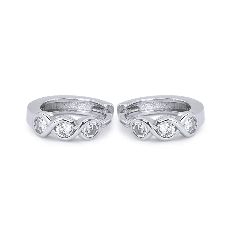 Three Round Zircon Silver Hoop Earrings for Women