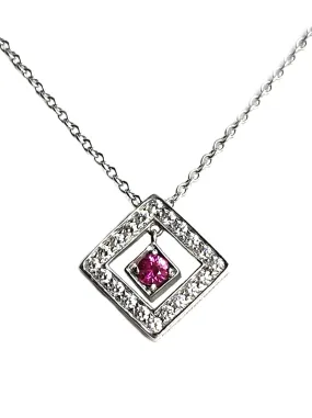 Tiffany & Co. Diamond, Platinum & Pink Sapphire Open Square Pendant
