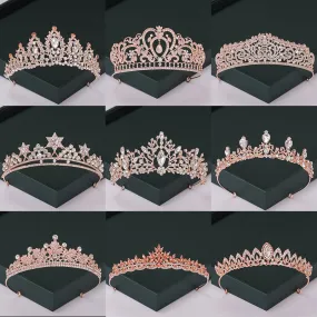 Trendy Rose Gold Crystal Tiaras Crowns Princess Party Hair Accessory