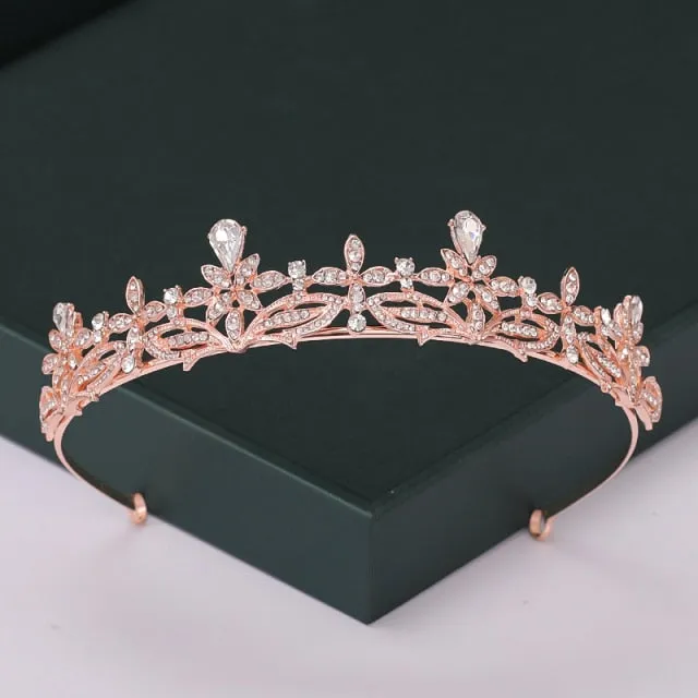 Trendy Rose Gold Crystal Tiaras Crowns Princess Party Hair Accessory
