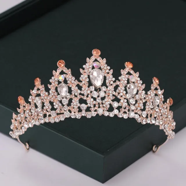 Trendy Rose Gold Crystal Tiaras Crowns Princess Party Hair Accessory