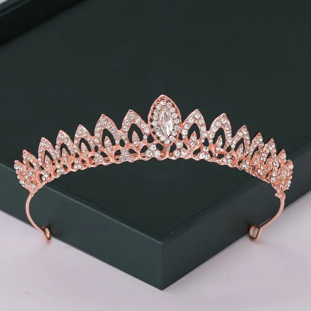 Trendy Rose Gold Crystal Tiaras Crowns Princess Party Hair Accessory
