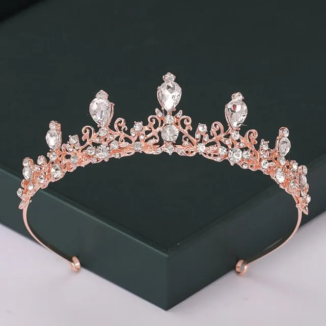 Trendy Rose Gold Crystal Tiaras Crowns Princess Party Hair Accessory