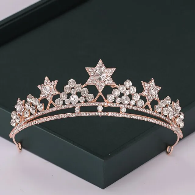 Trendy Rose Gold Crystal Tiaras Crowns Princess Party Hair Accessory