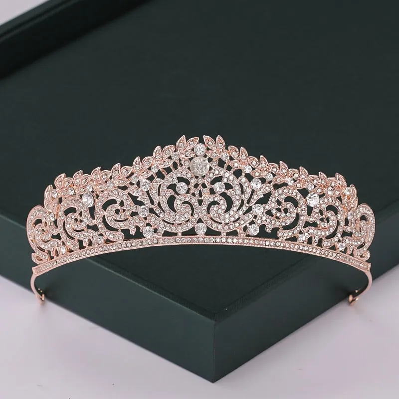 Trendy Rose Gold Crystal Tiaras Crowns Princess Party Hair Accessory