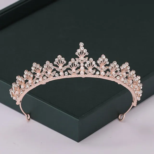 Trendy Rose Gold Crystal Tiaras Crowns Princess Party Hair Accessory