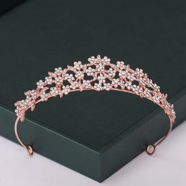 Trendy Rose Gold Crystal Tiaras Crowns Princess Party Hair Accessory
