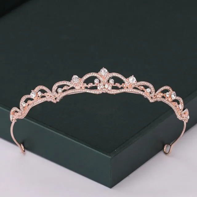 Trendy Rose Gold Crystal Tiaras Crowns Princess Party Hair Accessory
